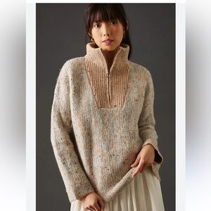 ANTHROPOLOGIE John + Jen Heathered Quarter Zip‎ Sweater Size Med Thick Knit